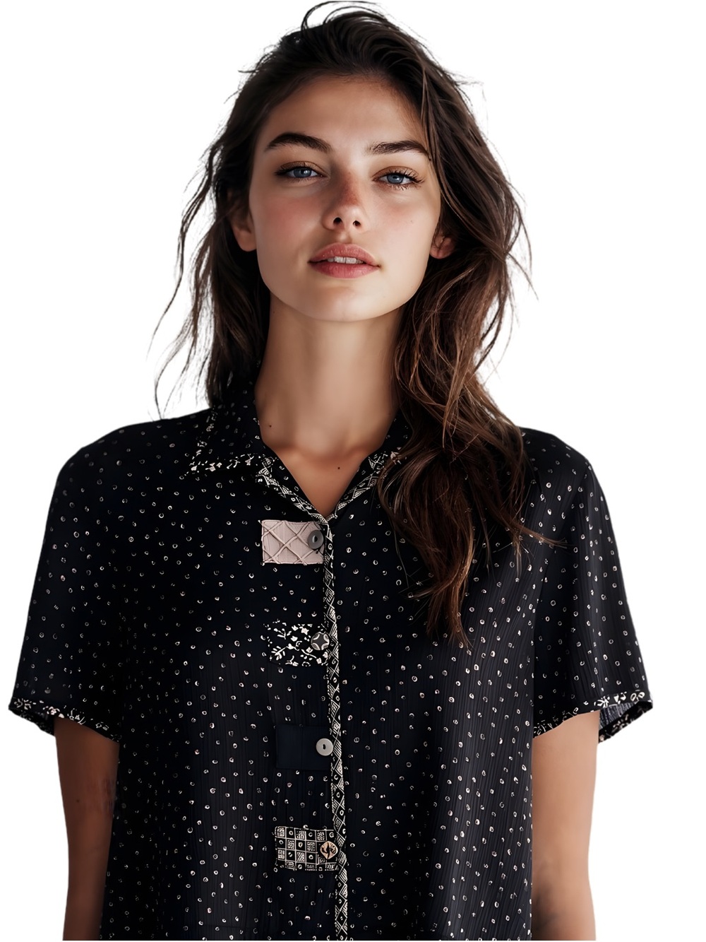 Vintage Koret Petites Whimsygoth Mixed Media Button Up Blouse Size S